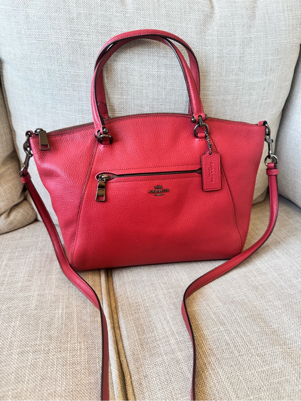 Coach prairie satchel crossbody bag red pebbled leather